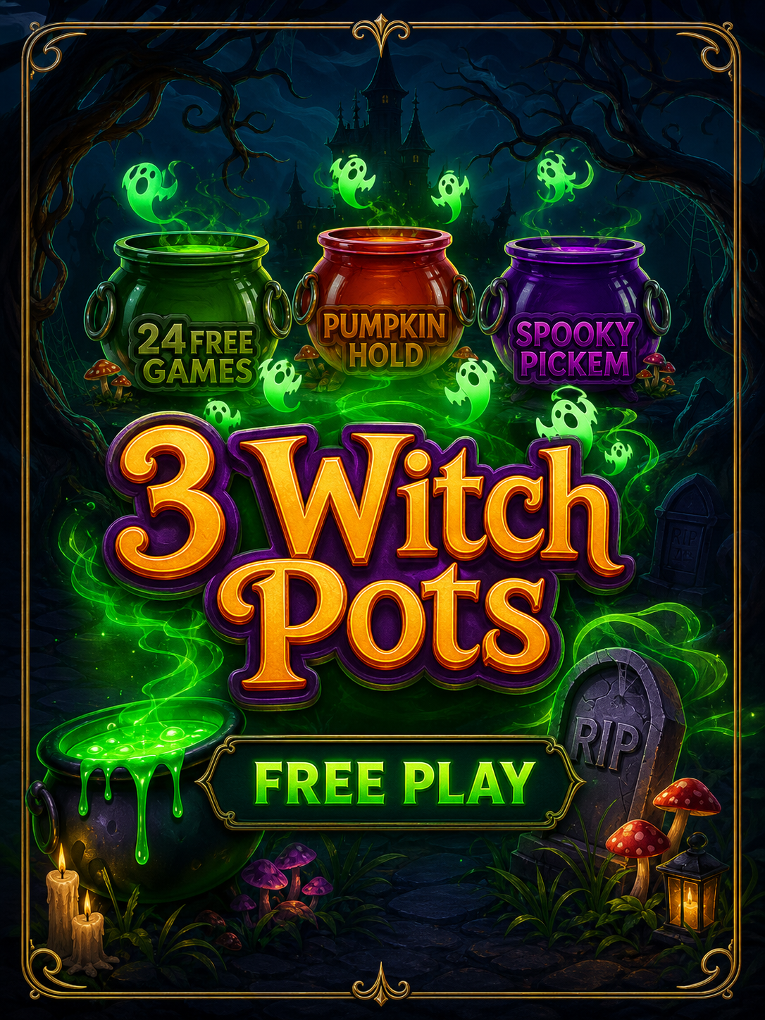 3 Witch Pots demo free start screen with virtual balance