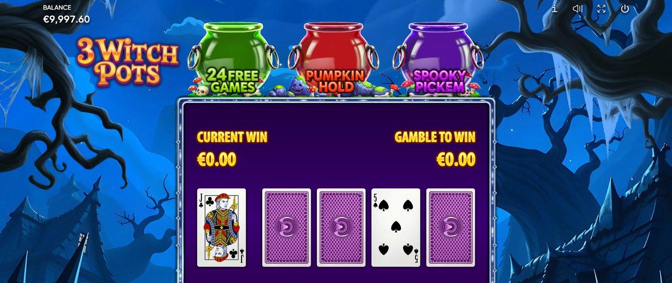 3 Witch Pots gamble card feature screen